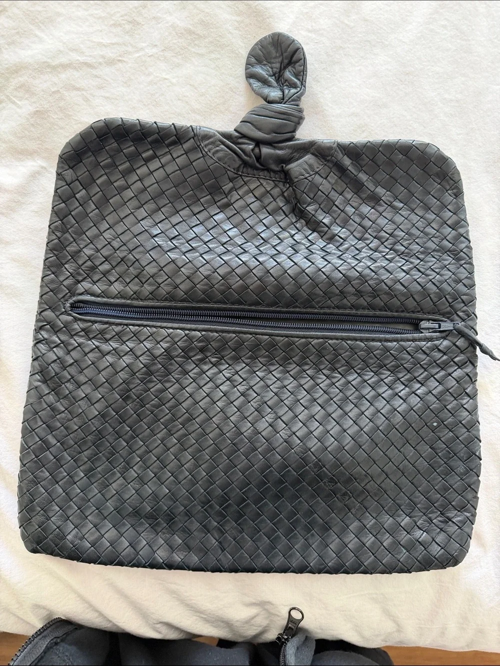 Vintage Cosci Woven Leather Travel Pouch - navy blue